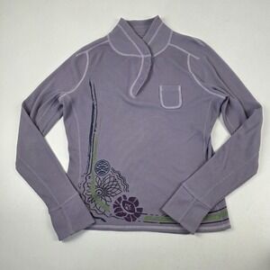 Title Nine Shirt Womens Large Purple Thermal Mock Neck Floral Long Sleeve